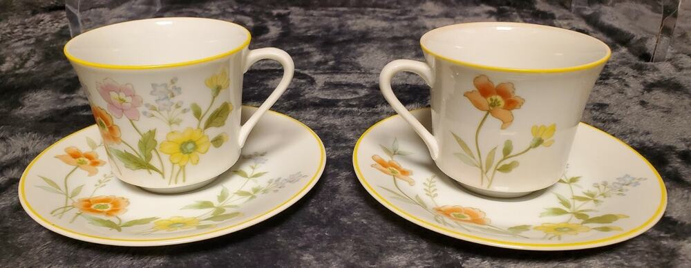 Vintage Norleans Japan Spring Garden Pair (2-Sets) Cups & Saucers Fine China
